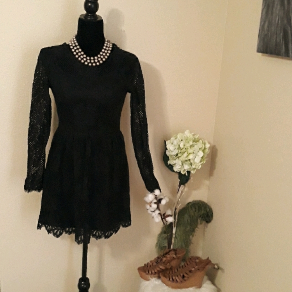 Black Lined Lace Knit Dress